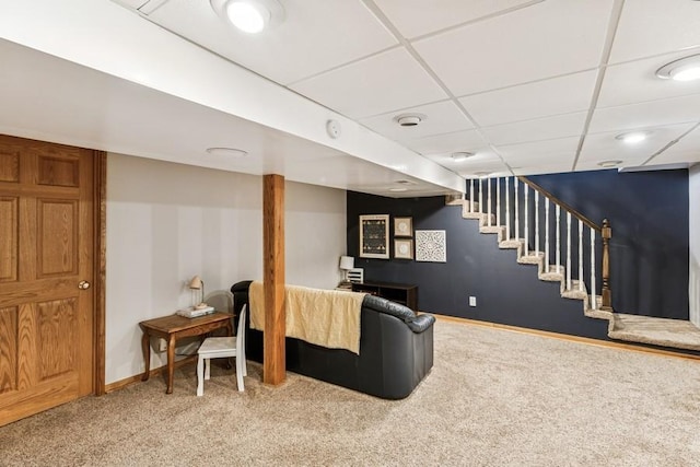 4345 Upper 145th St W, Rosemount, MN 55068 - living room with carpet flooring, stairs, and a drop ceiling