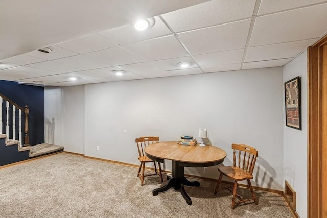 4345 Upper 145th St W, Rosemount, MN 55068 - carpeted dining area featuring stairs and a drop ceiling