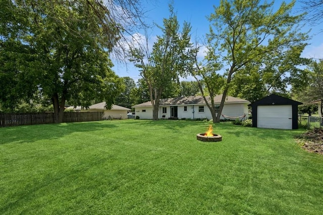 4345 Upper 145th St W, Rosemount, MN 55068 - view of yard featuring an outdoor fire pit, an outdoor structure, and a garage
