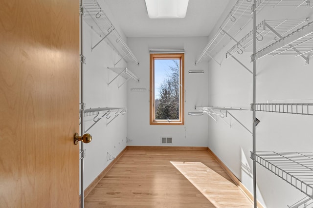 walk in closet featuring visible vents and light wood-style flooring