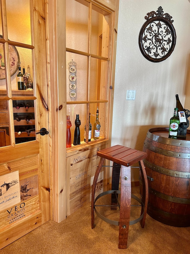 wine cellar with carpet floors