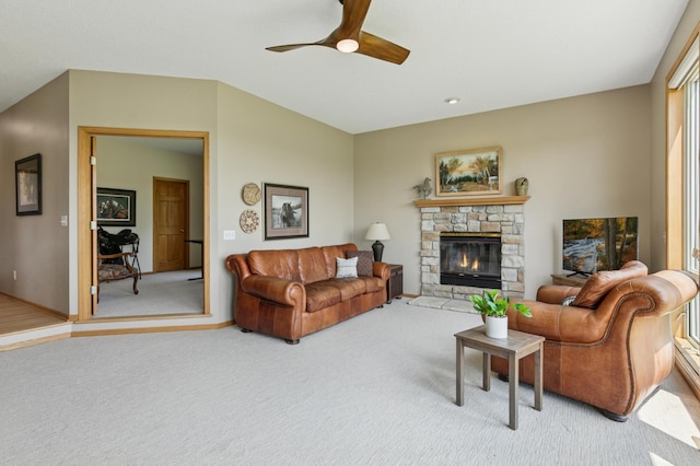 8051 165th St E, Credit River Twp, MN 55372 - living room with carpet flooring, ceiling fan, and a fireplace