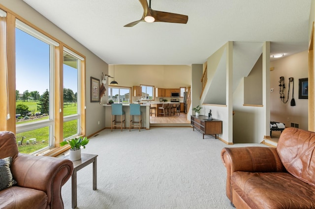 8051 165th St E, Credit River Twp, MN 55372 - living room with light colored carpet and ceiling fan