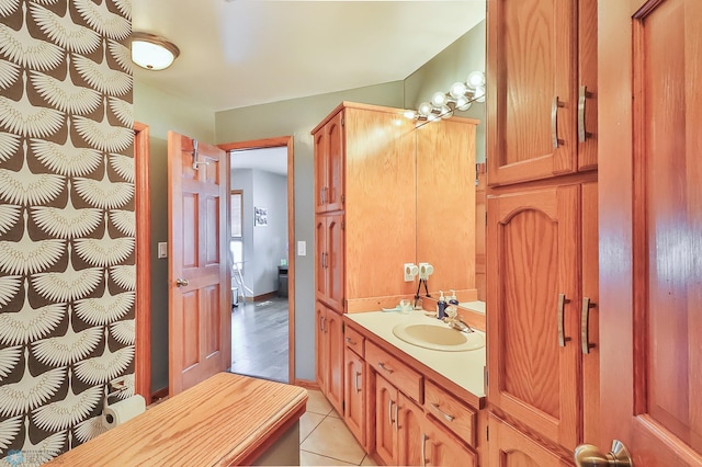 bathroom featuring vanity and tile patterned flooring