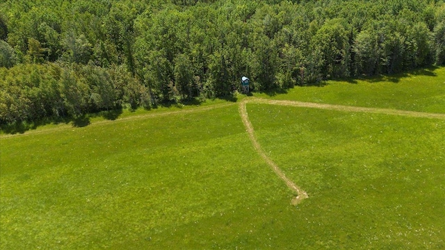 birds eye view of property featuring a view of trees