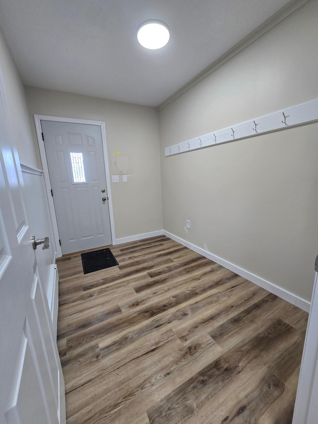 entrance foyer featuring wood finished floors and baseboards