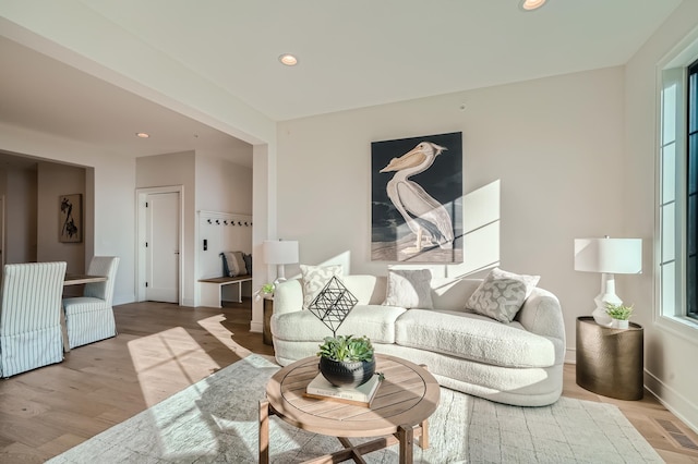 living room featuring light wood-type flooring