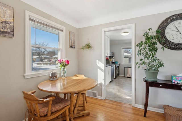 dining area with light hardwood / wood-style floors