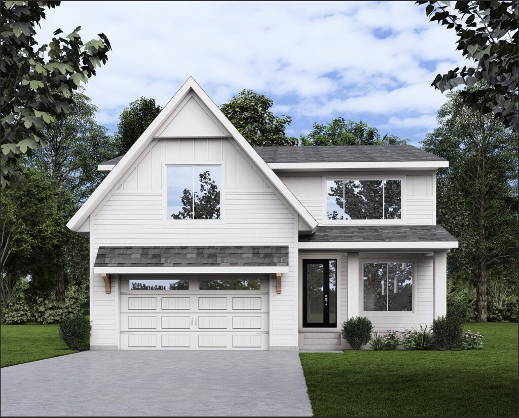 5904 Wooddale Ave, Edina, MN 55424 - modern farmhouse style home with a garage, driveway, board and batten siding, and a front yard