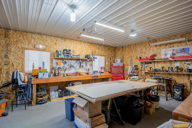 garage featuring a workshop area