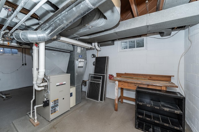 unfinished basement with heating unit