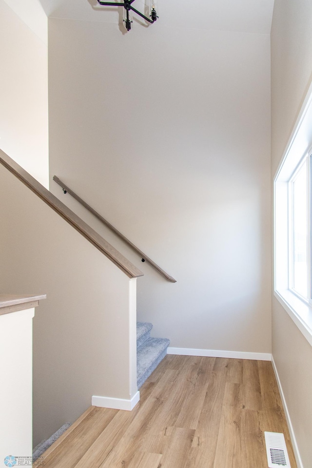 stairway with wood-type flooring