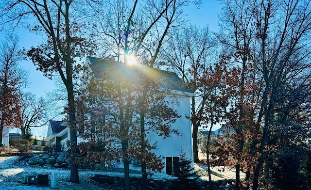 view of snow covered property