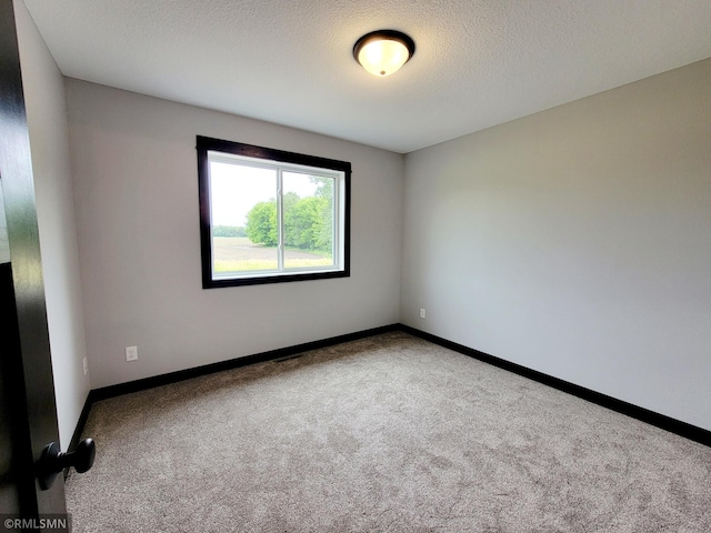 spare room featuring light carpet and a textured ceiling