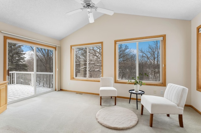 11767 36th Cir NE, Saint Michael, MN 55376 - sitting room featuring carpet flooring, baseboards, vaulted ceiling, and a ceiling fan