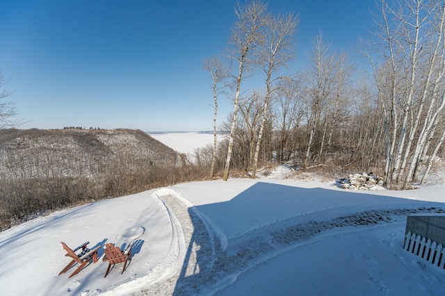 view of yard layered in snow
