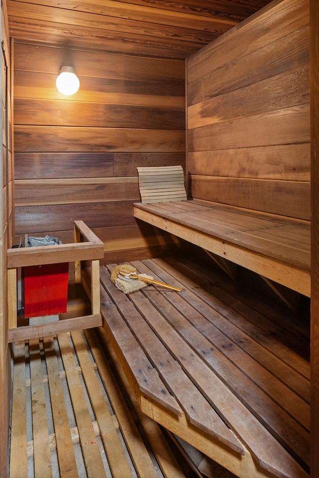 view of sauna featuring hardwood / wood-style flooring