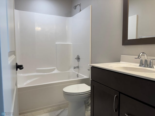 full bathroom featuring vanity, tub / shower combination, and toilet