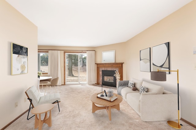 6964 Langford Ct, Edina, MN 55436 - carpeted living area with a fireplace and baseboards