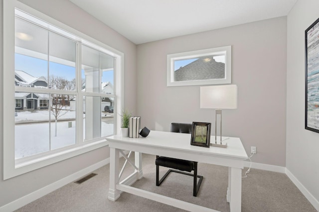 carpeted office space with a wealth of natural light