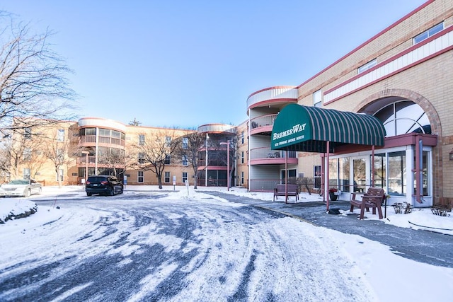 view of snow covered property