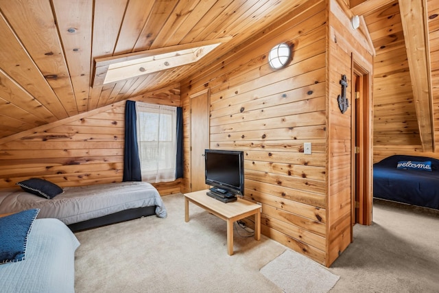 3313 Twin Island Cir NW, Prior Lake, MN 55372 - carpeted bedroom featuring vaulted ceiling, wooden walls, and wood ceiling