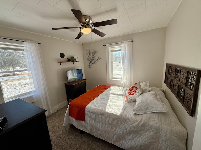 bedroom with carpet floors and ceiling fan