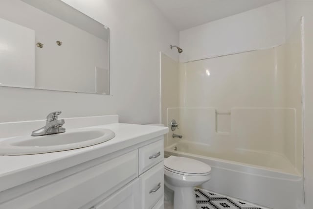 full bathroom featuring shower / tub combination, toilet, and vanity