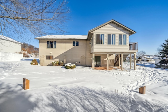 view of snow covered property