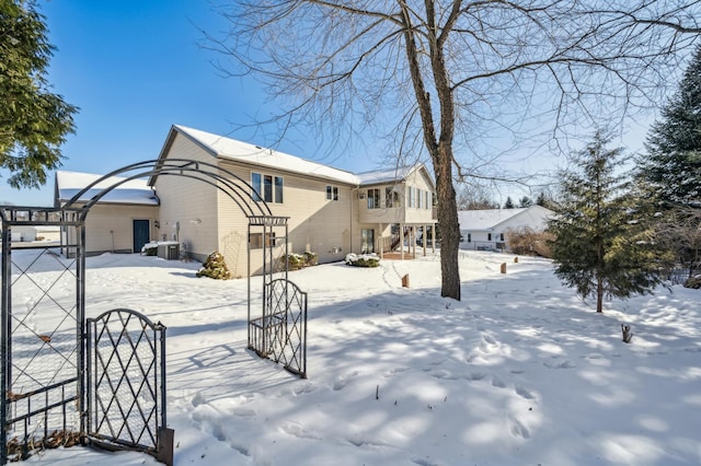 view of snow covered property