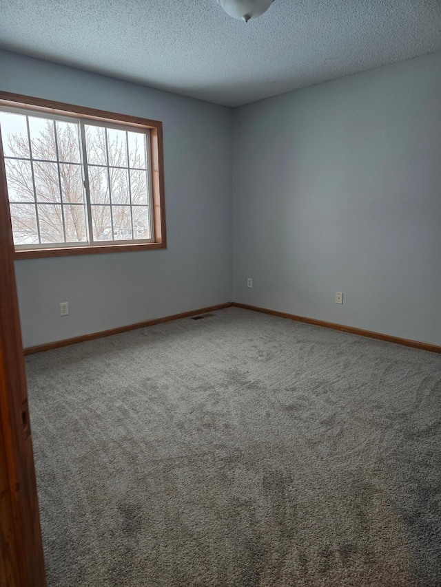 unfurnished room featuring a textured ceiling and carpet flooring