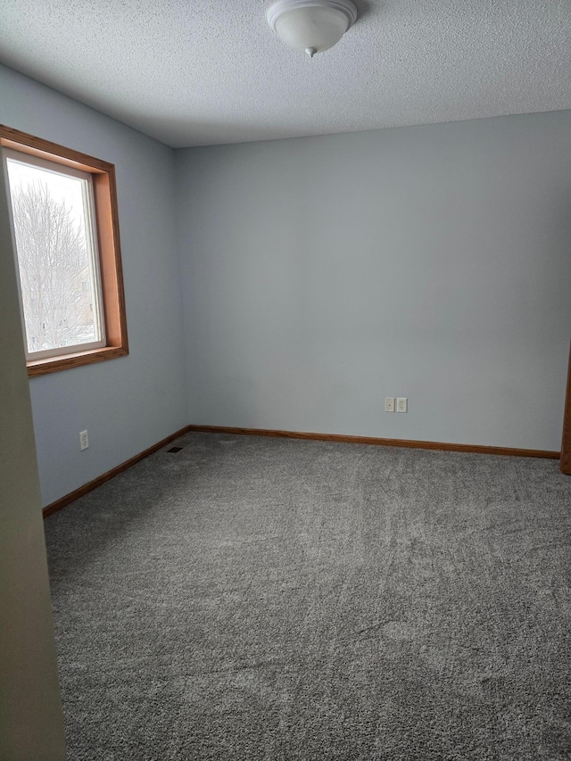 empty room with carpet and a textured ceiling