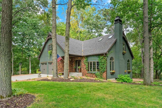 view of front of property featuring a garage and a front yard