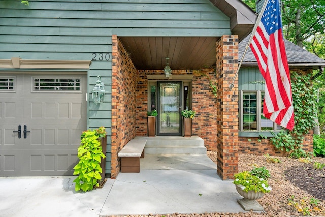 property entrance with a garage