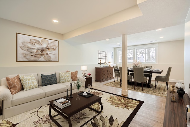 living room featuring light hardwood / wood-style flooring