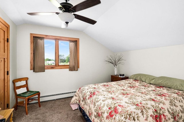 1036 Ziebarth Rd, Wrenshall, MN 55797 - carpeted bedroom featuring lofted ceiling, baseboard heating, and a ceiling fan
