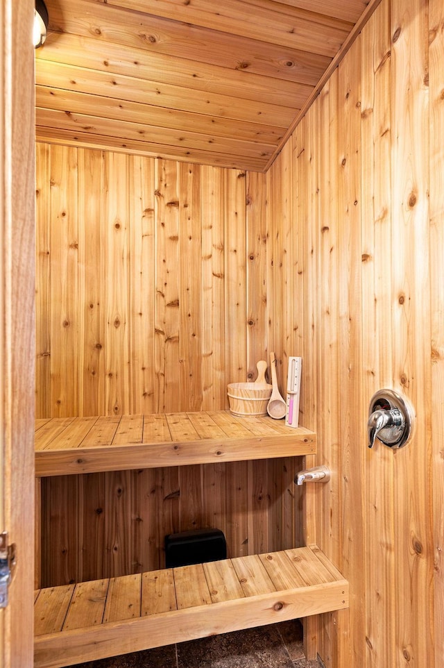 1036 Ziebarth Rd, Wrenshall, MN 55797 - relaxing sauna / steam room with wooden ceiling and wood walls