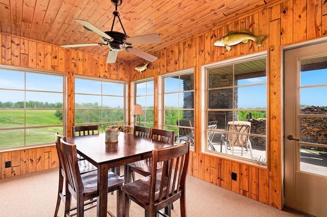 1036 Ziebarth Rd, Wrenshall, MN 55797 - sunroom / solarium featuring carpet floors, wood walls, and wood ceiling