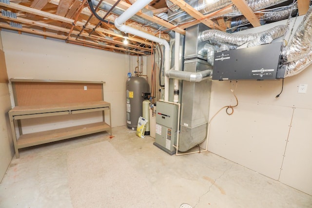 basement featuring electric water heater