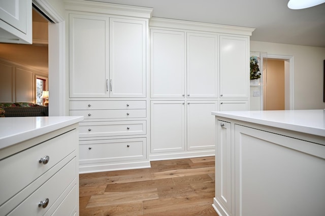 walk in closet with light hardwood / wood-style flooring