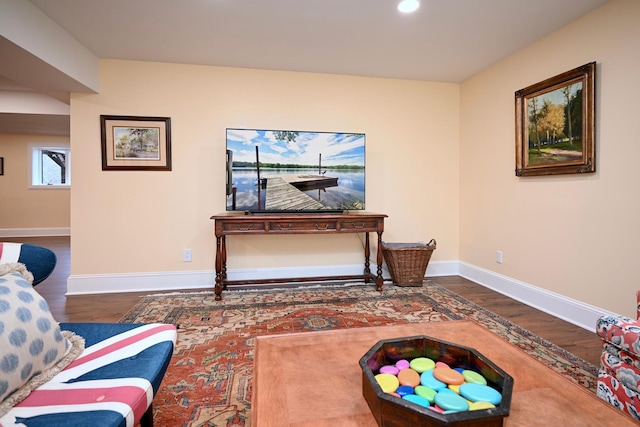 sitting room with hardwood / wood-style flooring