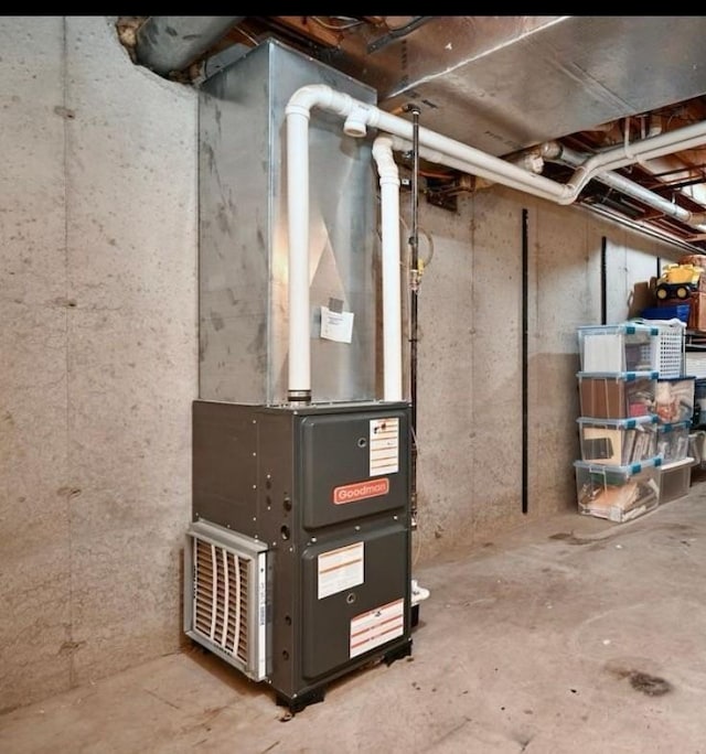 basement with heating unit