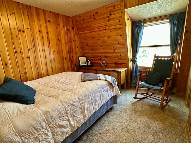 14788 Coyote Dr, Park Rapids, MN 56470 - bedroom with carpet flooring, wooden walls, and a textured ceiling