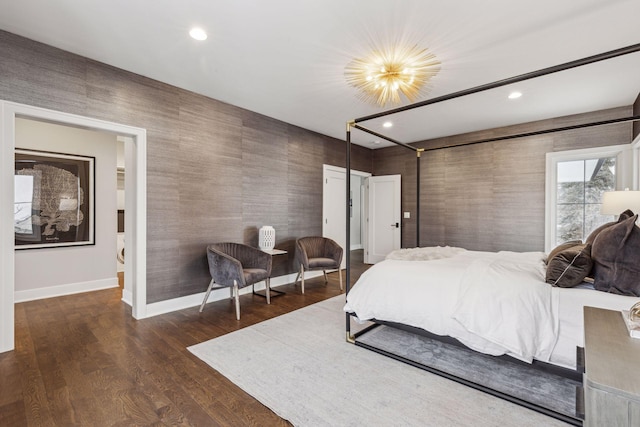 bedroom with dark wood-type flooring