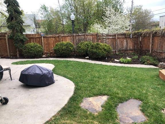 view of yard with a patio and a fenced backyard