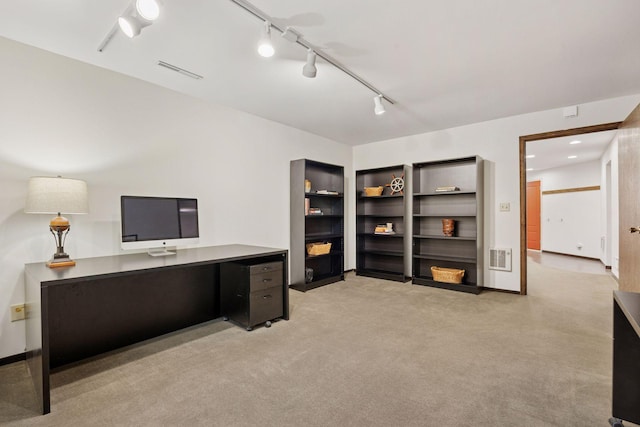 office area featuring recessed lighting, visible vents, and carpet floors