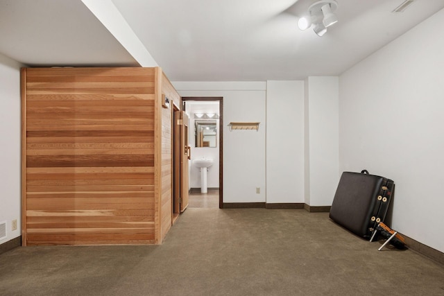 interior space featuring carpet and a sink