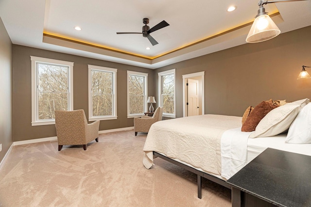 771 Zumbro Oaks Ln NW, Oronoco, MN 55960 - bedroom featuring light carpet, multiple windows, baseboards, and a raised ceiling