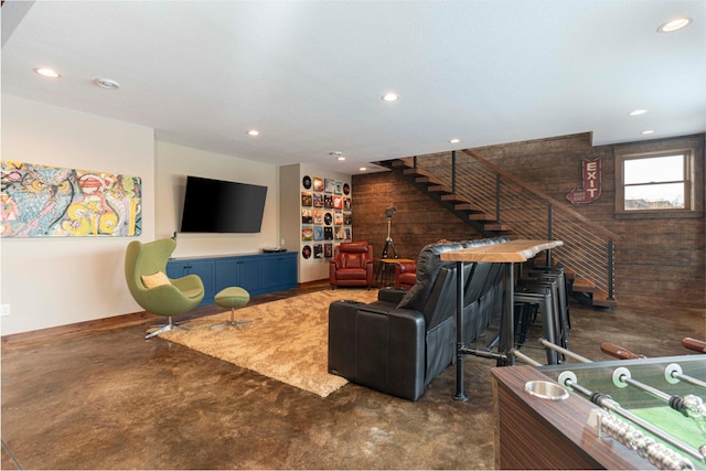 771 Zumbro Oaks Ln NW, Oronoco, MN 55960 - living area with wooden walls and recessed lighting