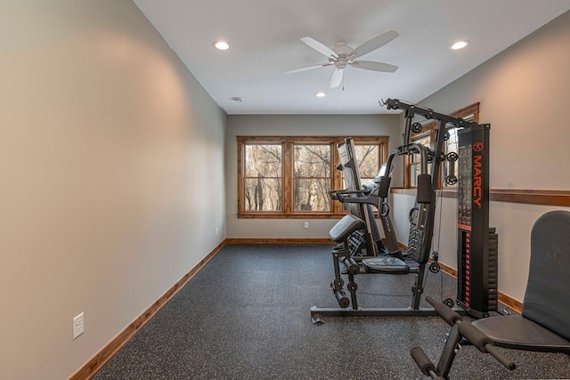 771 Zumbro Oaks Ln NW, Oronoco, MN 55960 - workout room with baseboards, a ceiling fan, and recessed lighting